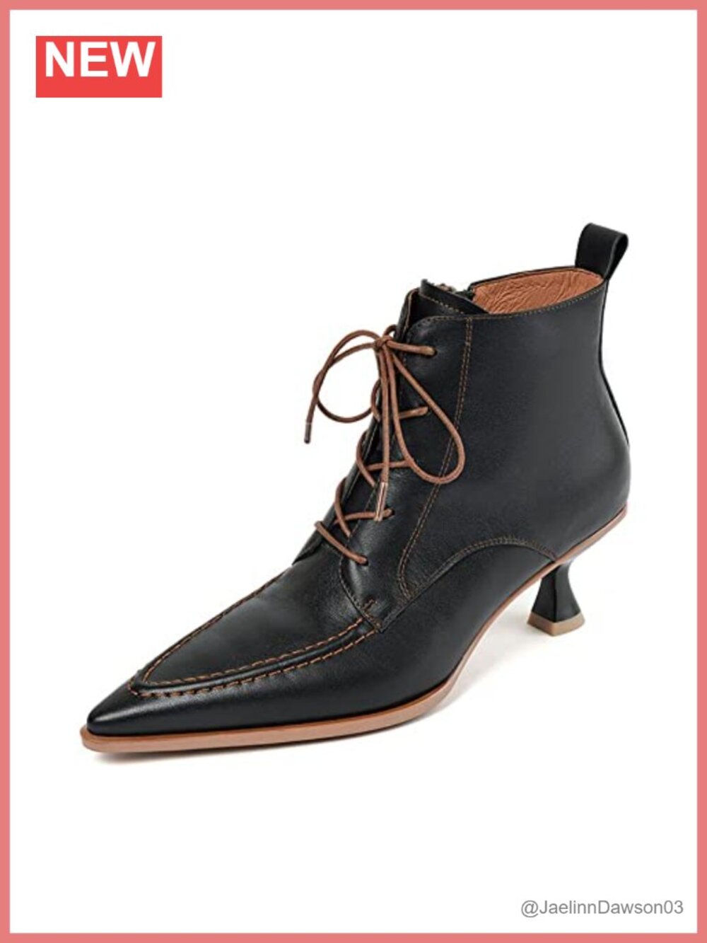 Women's Pointed Toe Kitten Heel Ankle Boots Leather Zip
